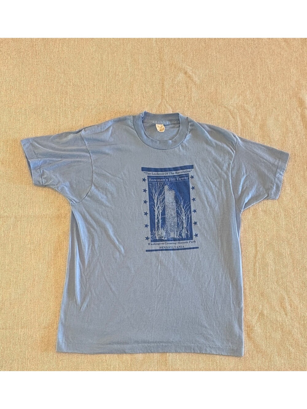 Vintage 80s Screen Stars Bowman's Hill Tower T-Shirt Single Stitch XL Blue